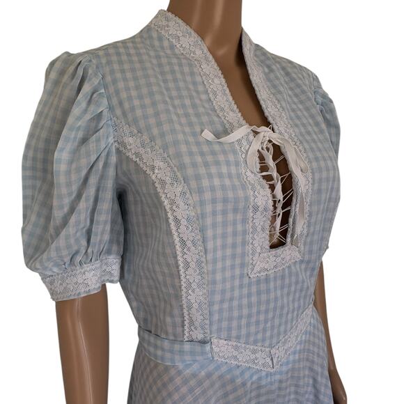 Handmade Cottagecore Prairie Maxi Dress Oktoberfest Gingham Puff Sleeve Boho - Picture 3 of 8